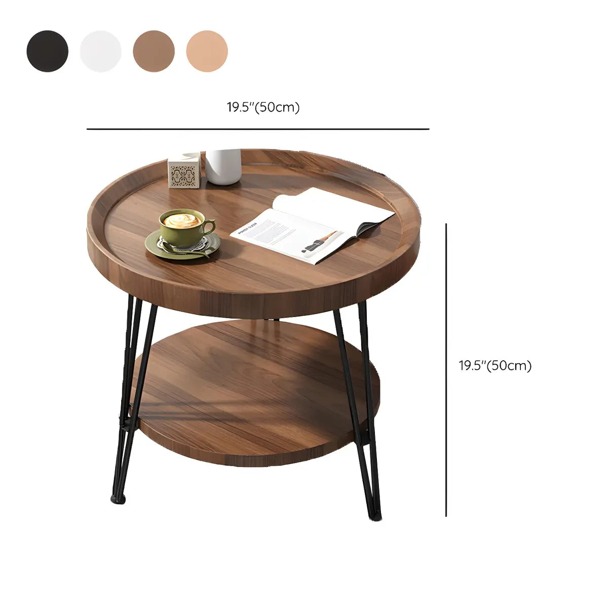 Scratch Resistant Walnut Round Coffee Table with Shelf 