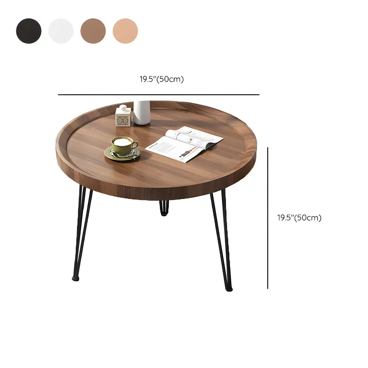 Scratch Resistant Walnut Round Coffee Table with Shelf Image - 37