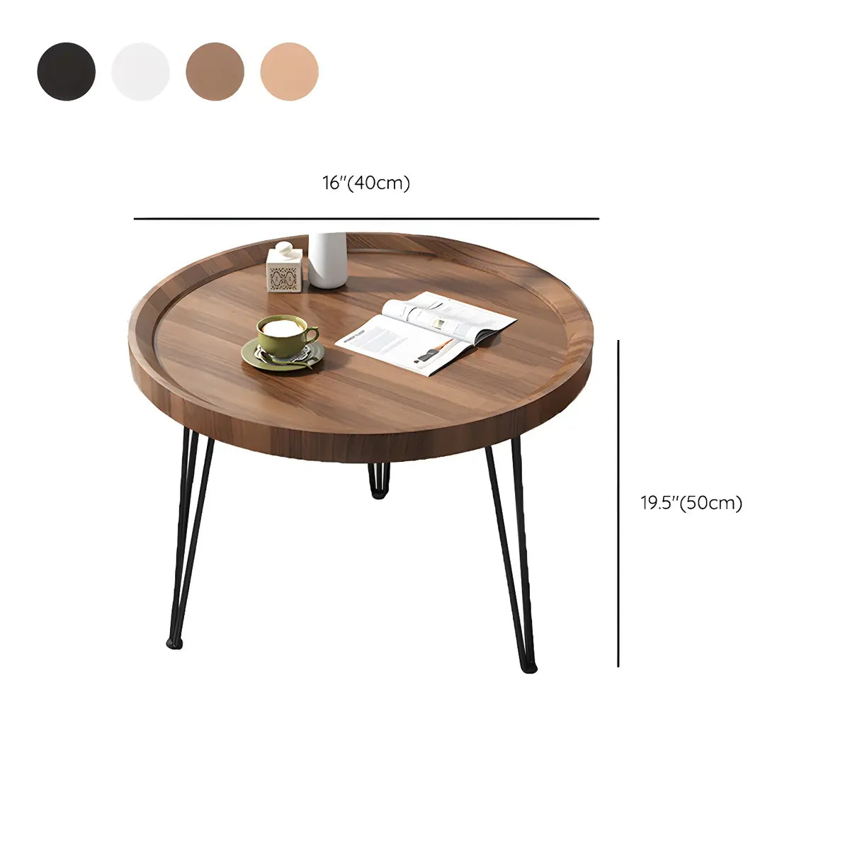 Scratch Resistant Walnut Round Coffee Table with Shelf Image - 39