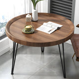 Scratch Resistant Walnut Round Coffee Table with Shelf Image - 4