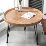 Scratch Resistant Walnut Round Coffee Table with Shelf Image - 5