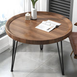 Scratch Resistant Walnut Round Coffee Table with Shelf Image - 8