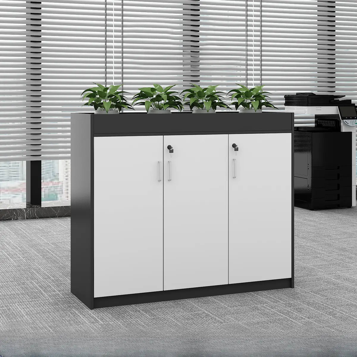 Scratch Resistant Wood Black Lockable Office Cabinet Image - 3