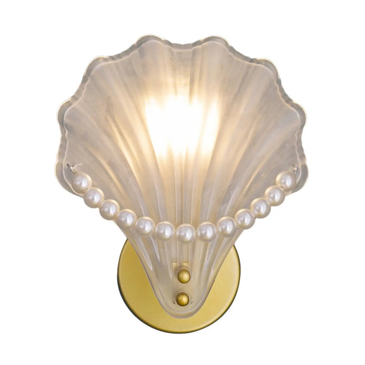 Seashell Pearl Accents and Gold Metal Wall Sconce Image - 5