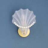 Seashell Pearl Accents and Gold Metal Wall Sconce Image - 6