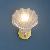 Seashell Pearl Accents and Gold Metal Wall Sconce Image - 7