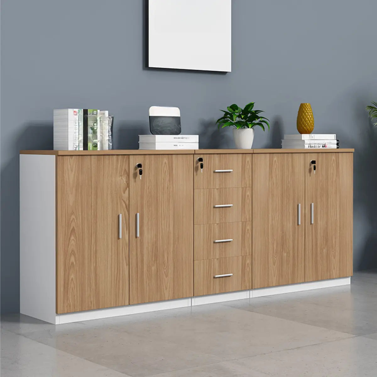 Secure Horizontal Wide Office Storage Cabinet with Drawers Image - 12