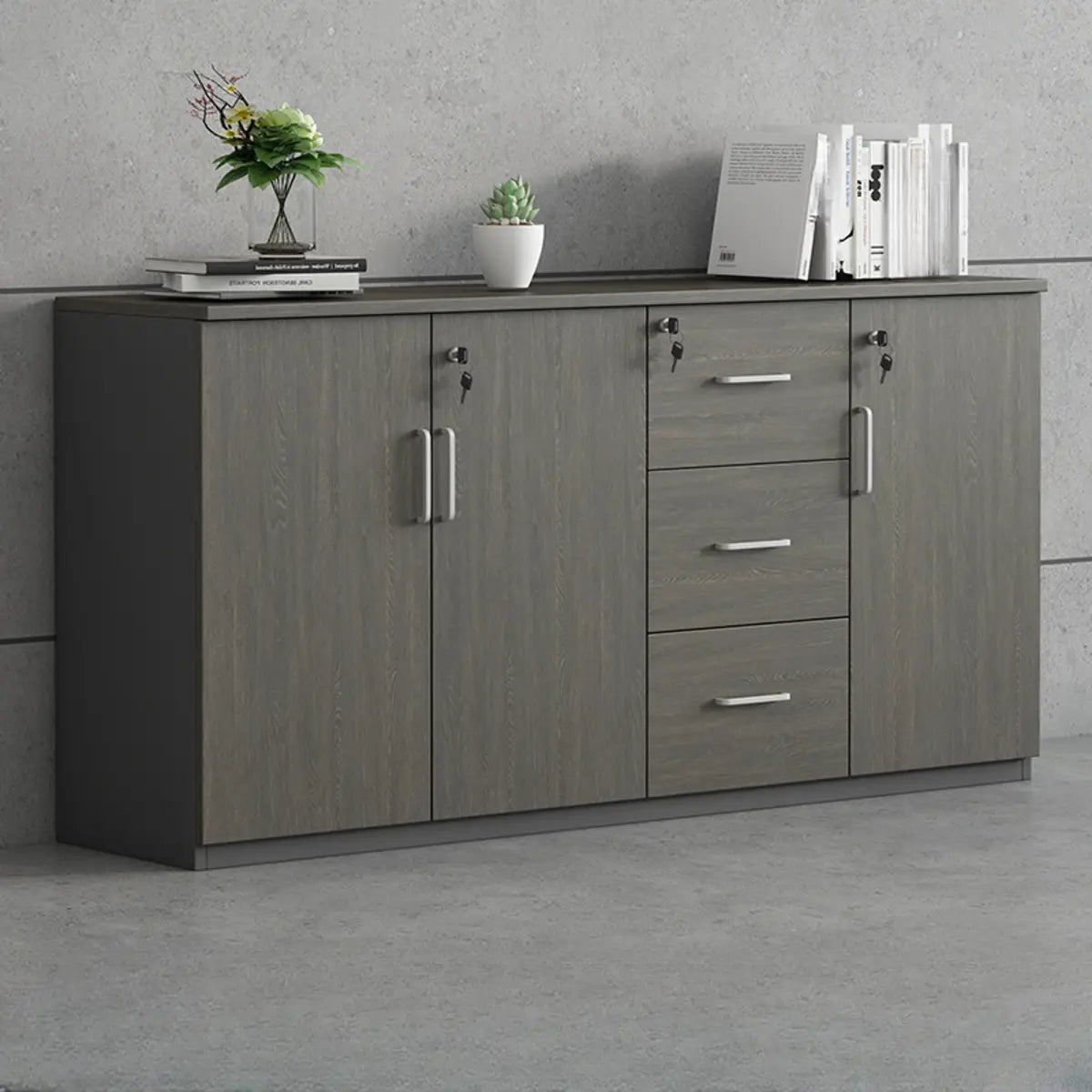 Secure Horizontal Wide Office Storage Cabinet with Drawers Image - 13