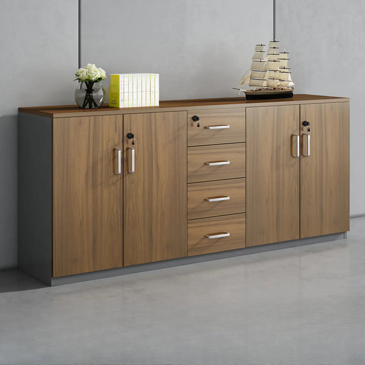 Secure Horizontal Wide Office Storage Cabinet with Drawers Image - 2