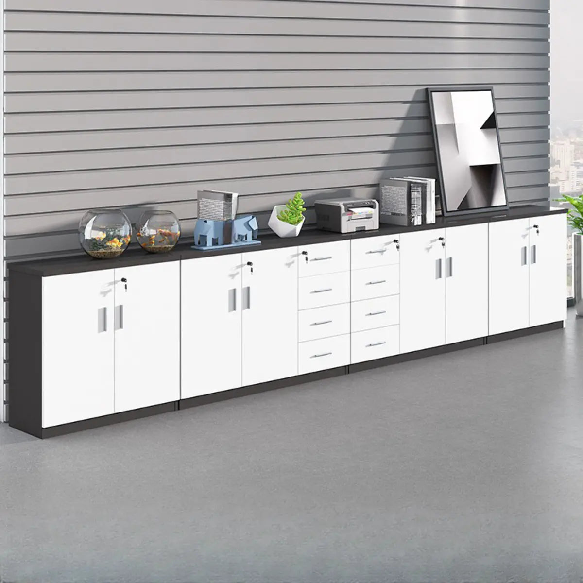 Secure Horizontal Wide Office Storage Cabinet with Drawers Image - 3