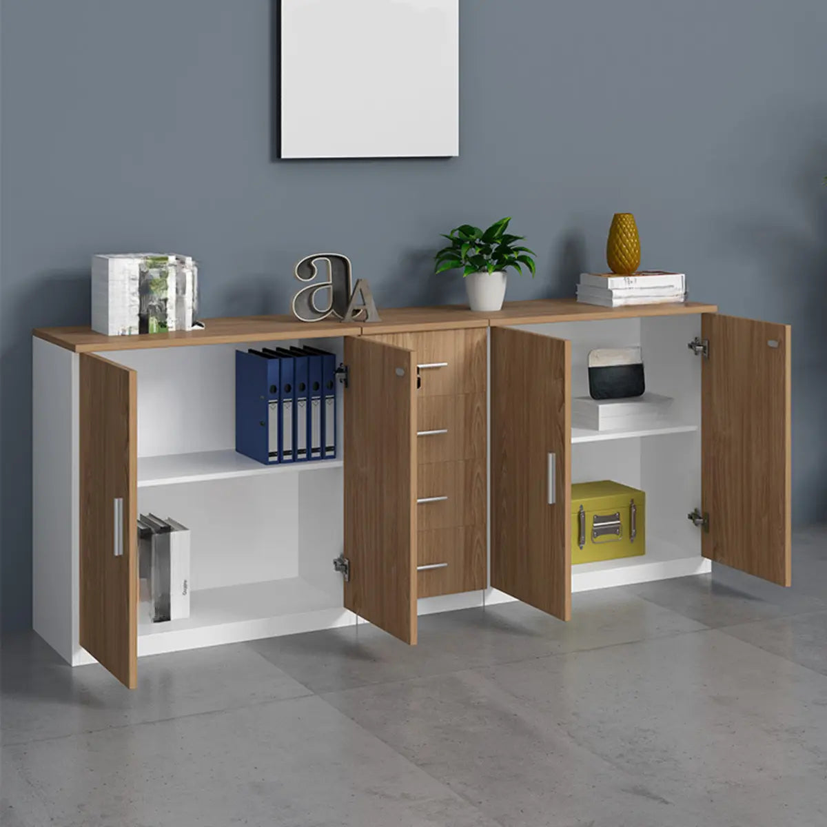 Secure Horizontal Wide Office Storage Cabinet with Drawers Image - 7