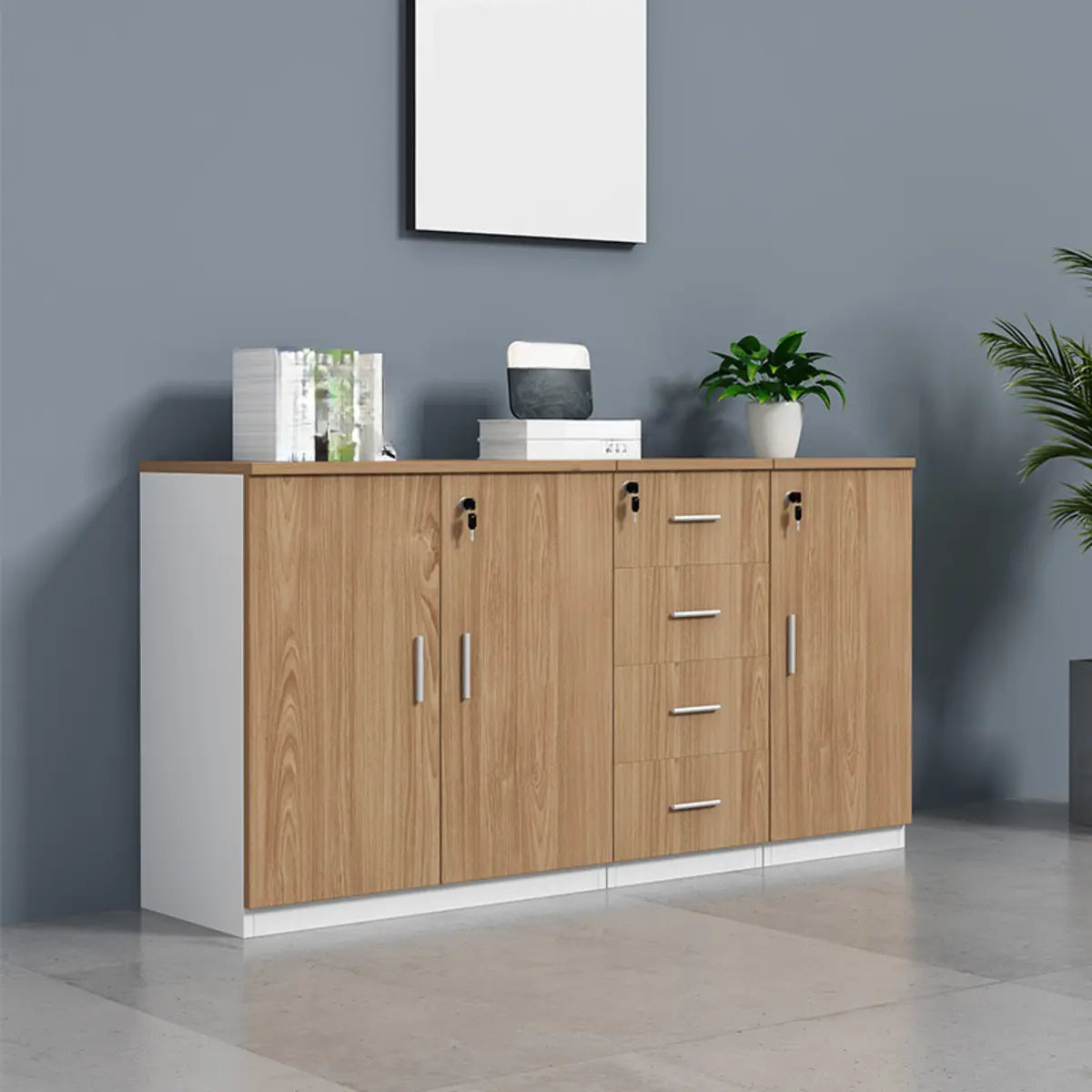 Secure Horizontal Wide Office Storage Cabinet with Drawers Image - 8