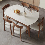 Self-Storing Leaf Round Stone Top Dining Table Set Image - 3