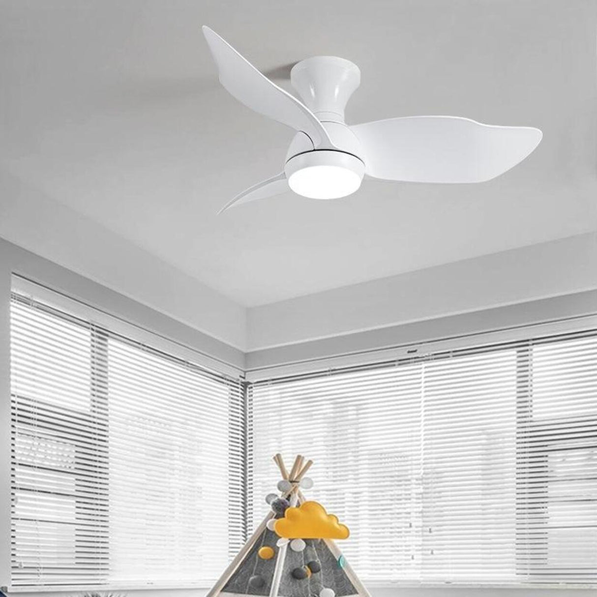 Semi-Flush Elegant Minimalist 3-Blade Ceiling Fan Light Image - 11