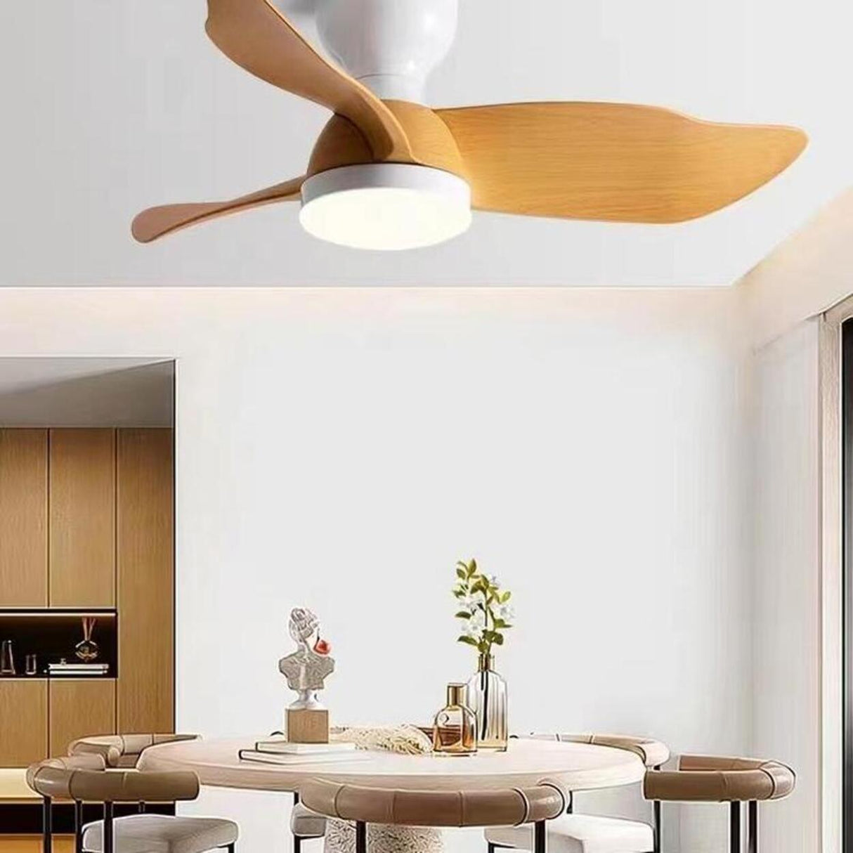 Semi-Flush Elegant Minimalist 3-Blade Ceiling Fan Light Image - 12