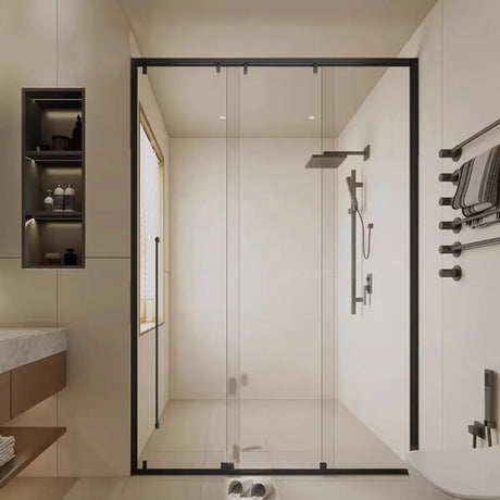 Semi-Frameless Sliding Clear Glass Handle Shower Door Image - 2