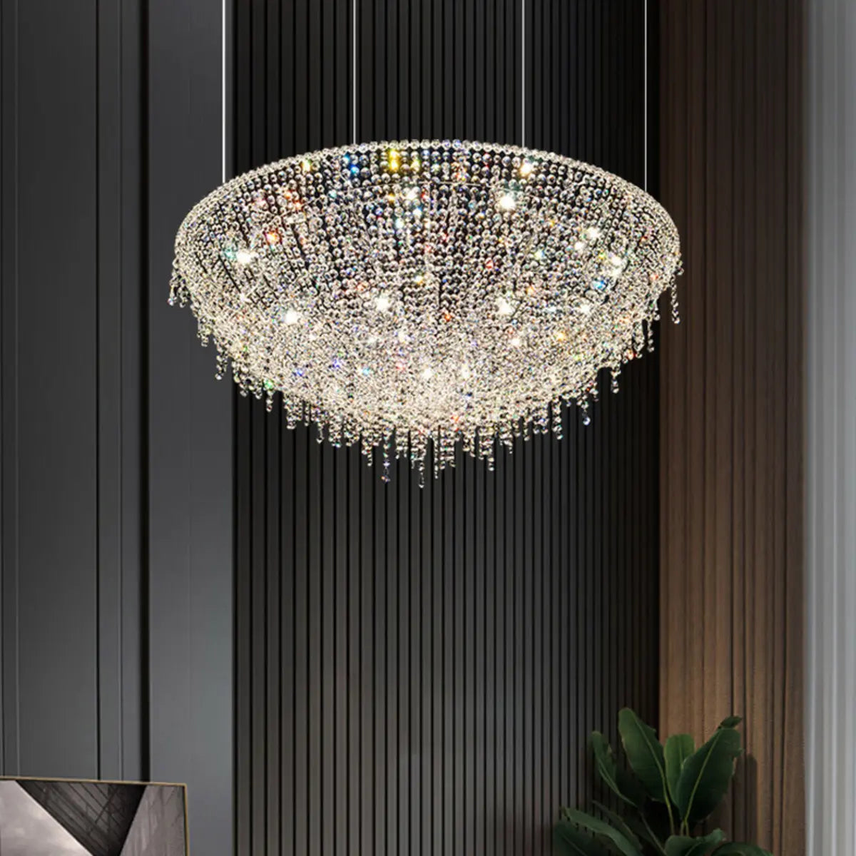 Semicircle Crystal Tassel Clear Living Room Chandelier Image - 4