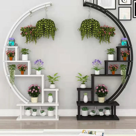 Semicircular Wood Multi-Layer Display Plant Stand Image - 2