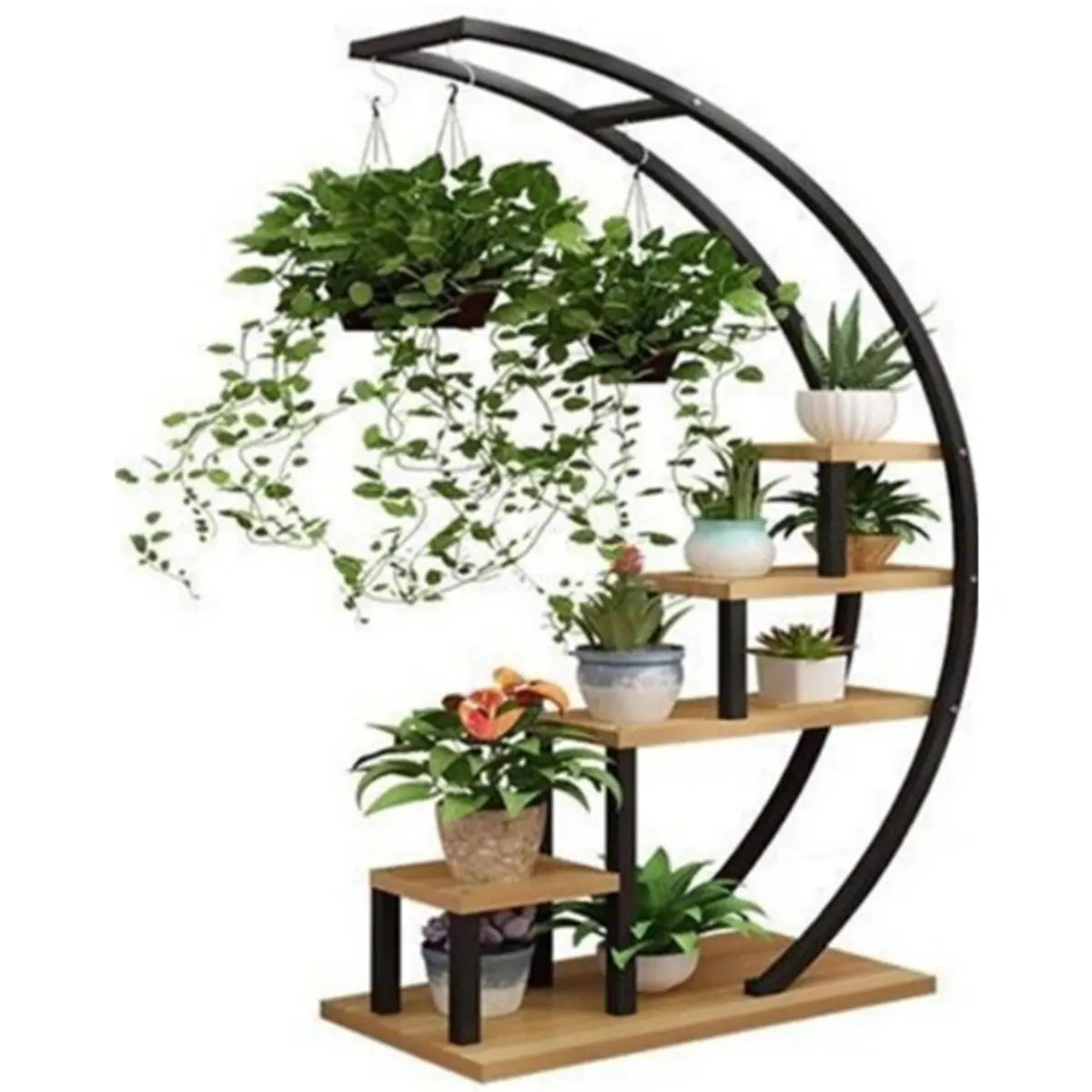 Semicircular Wood Multi-Layer Display Plant Stand Image - 5