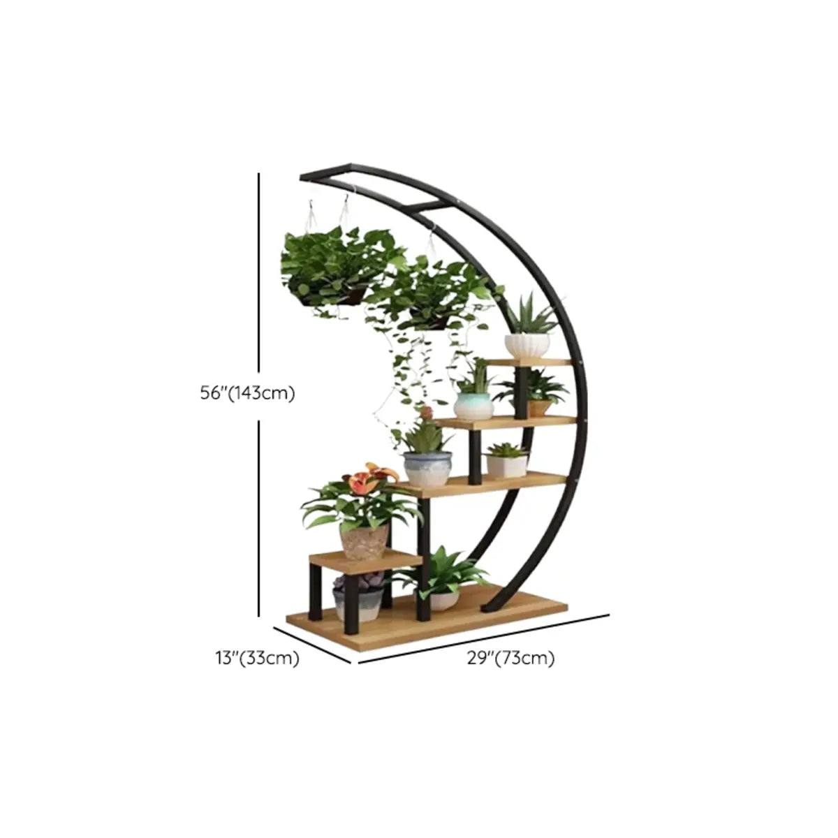 Semicircular Wood Multi-Layer Display Plant Stand 