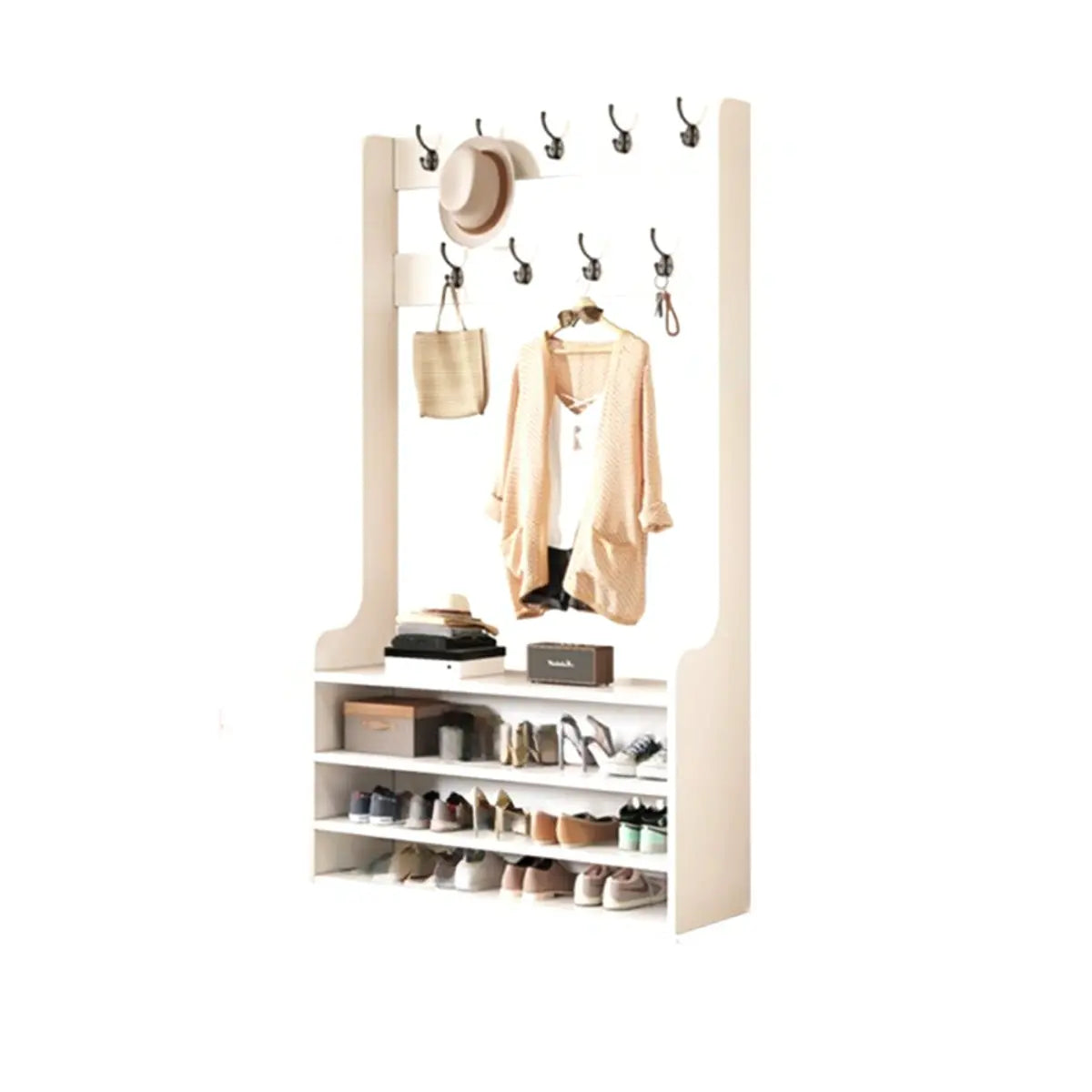 Shoe Storage Freestanding Wood Tall Coat Rack Organizer Image - 11