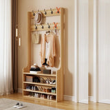 Shoe Storage Freestanding Wood Tall Coat Rack Organizer Image - 20