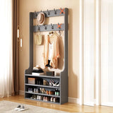 Shoe Storage Freestanding Wood Tall Coat Rack Organizer Image - 21