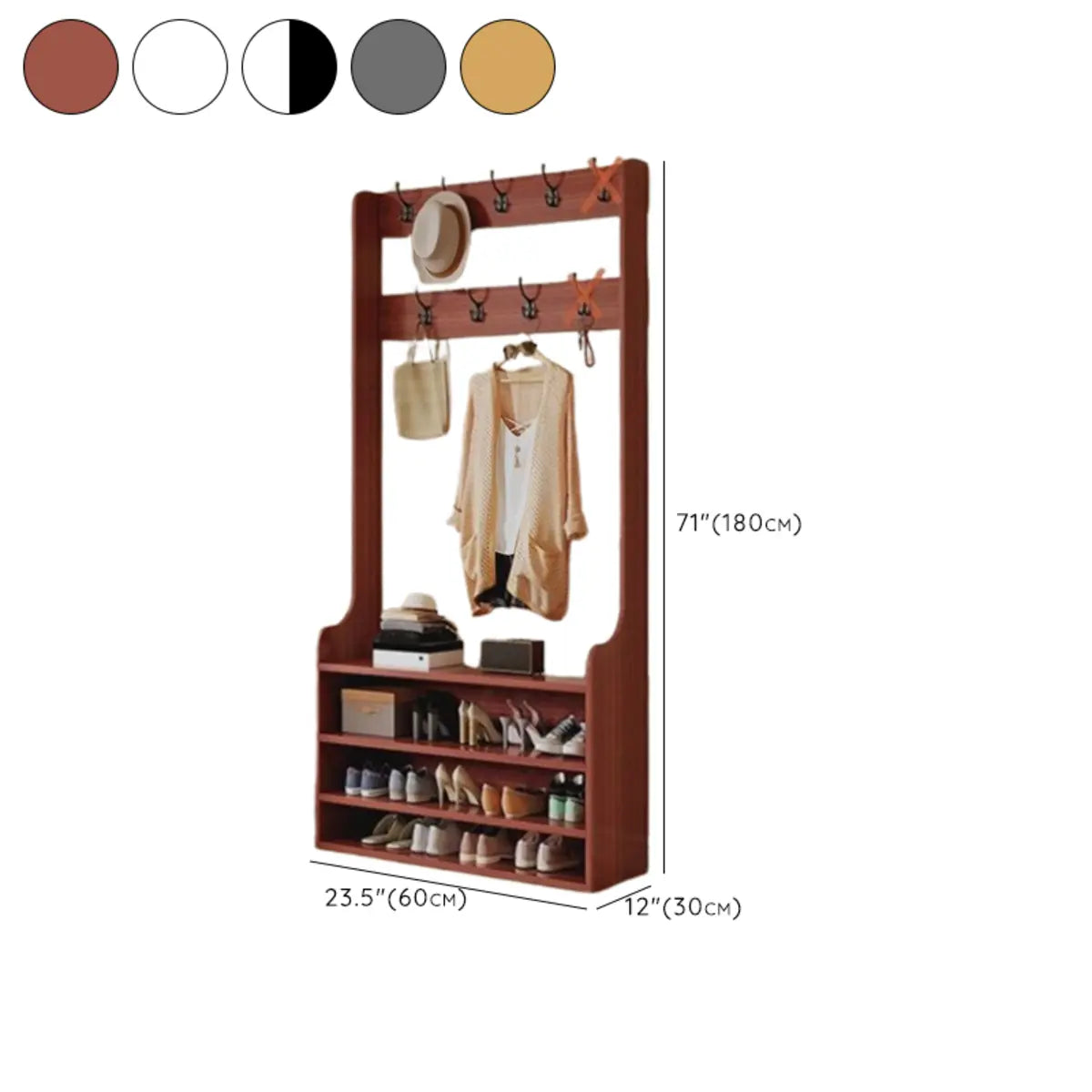 Shoe Storage Freestanding Wood Tall Coat Rack Organizer Image - 31