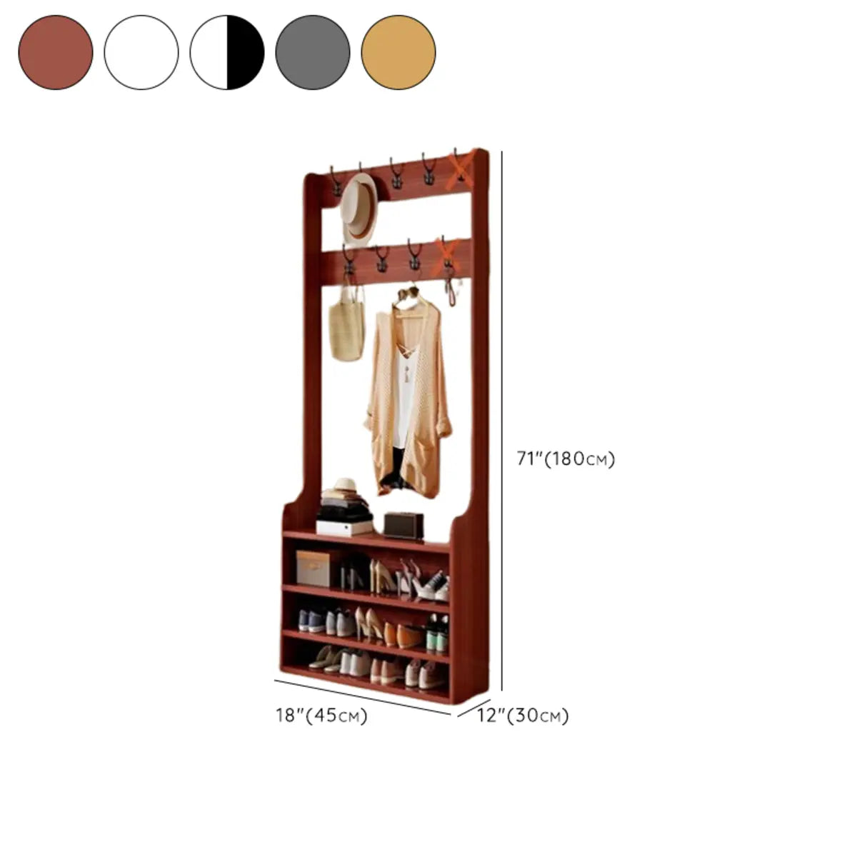 Shoe Storage Freestanding Wood Tall Coat Rack Organizer Image - 32