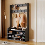 Shoe Storage Freestanding Wood Tall Coat Rack Organizer Image - 9