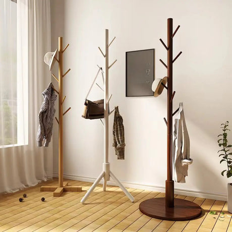 Shoe Storage Wood Frame Hooks Freestanding Tree Coat Rack Image - 1