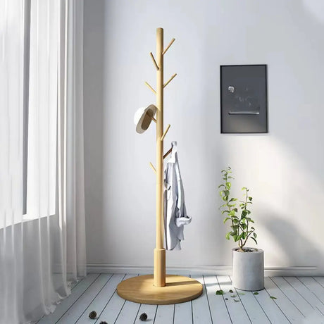 Shoe Storage Wood Frame Hooks Freestanding Tree Coat Rack Image - 2