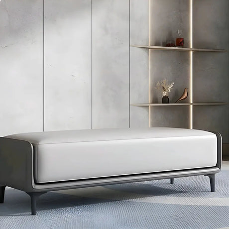 Short Grey Leather Upholstered Bedroom Bench with Legs Image - 1