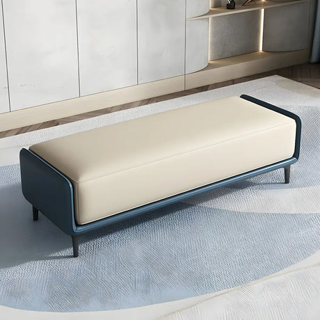 Short Grey Leather Upholstered Bedroom Bench with Legs Image - 2