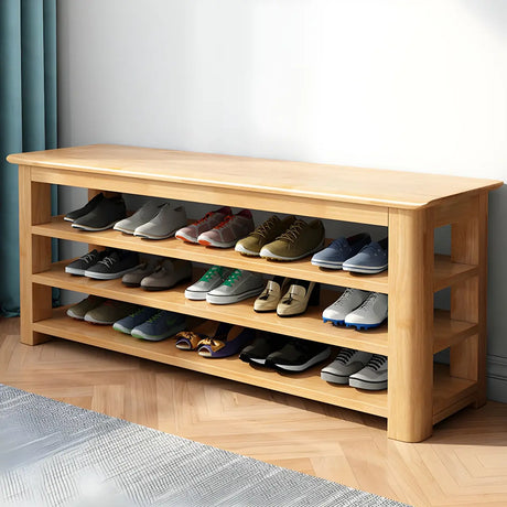 Short Natural Rubberwood Shoe Storage Entryway Bench Image - 1