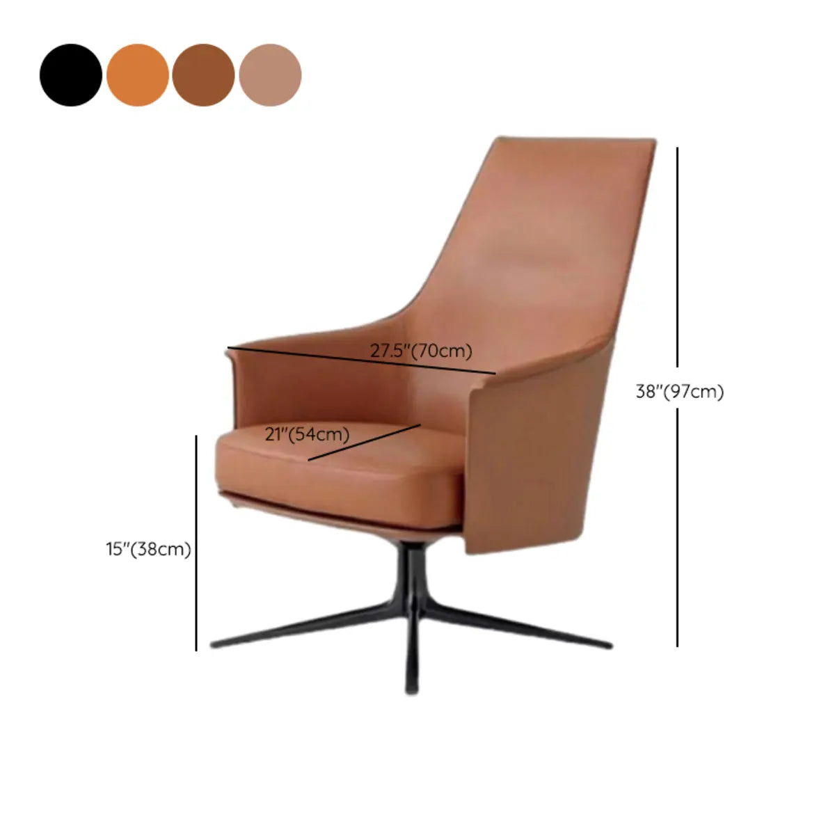 Short Orange Genuine Leather 4-Star Base Arm Chair Image - 15