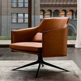 Short Orange Genuine Leather 4-Star Base Arm Chair Image - 7