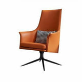 Short Orange Genuine Leather 4-Star Base Arm Chair Image - 9