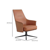 Short Swivel Brown Leather 4-Star Base Arm Chair Image - 12