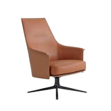 Short Swivel Brown Leather 4-Star Base Arm Chair Image - 3