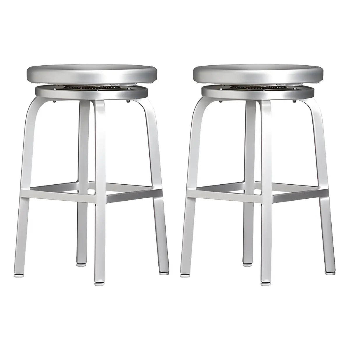 Silver Aluminum Round Backless Counter Bar Stools Image - 11