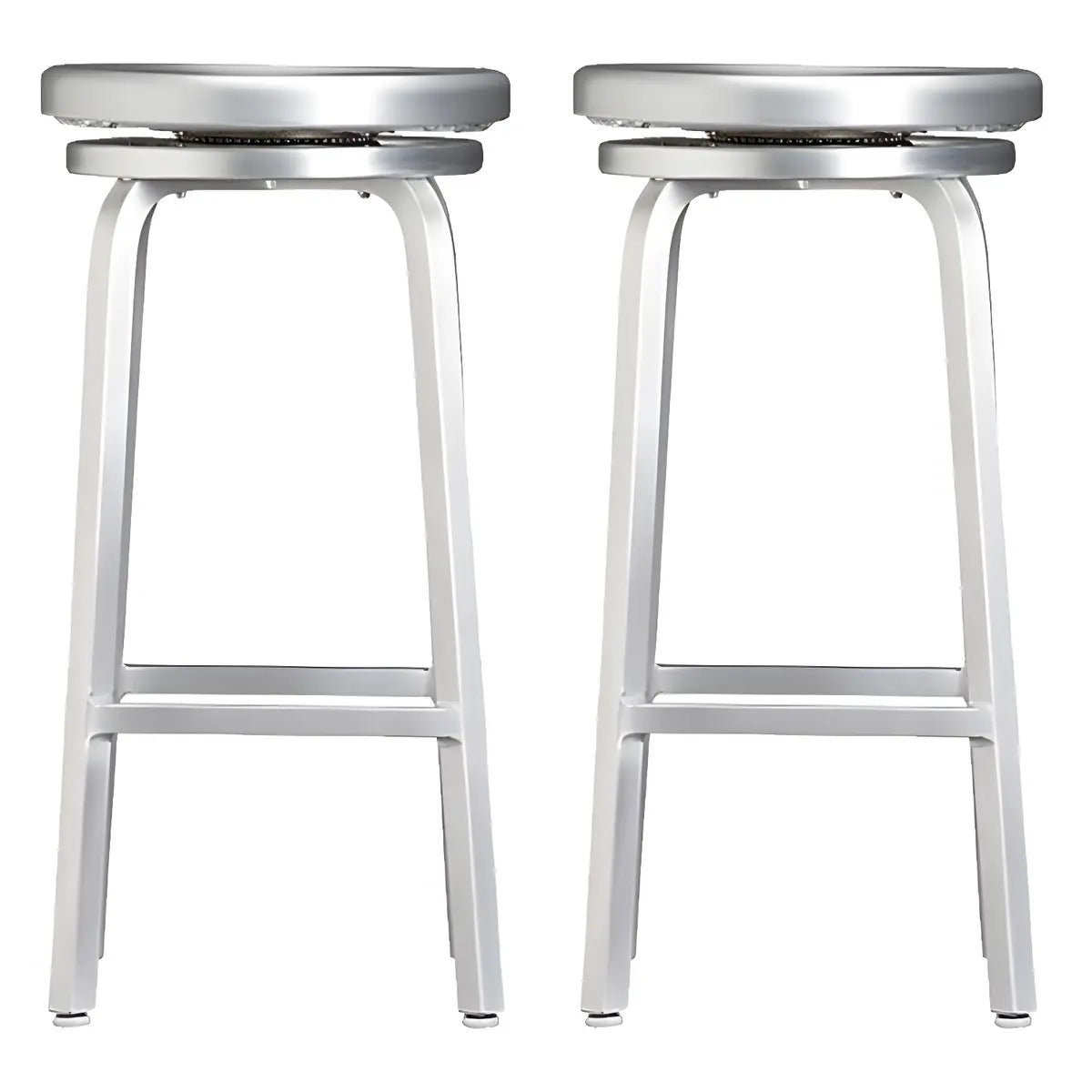 Silver Aluminum Round Backless Counter Bar Stools Image - 16