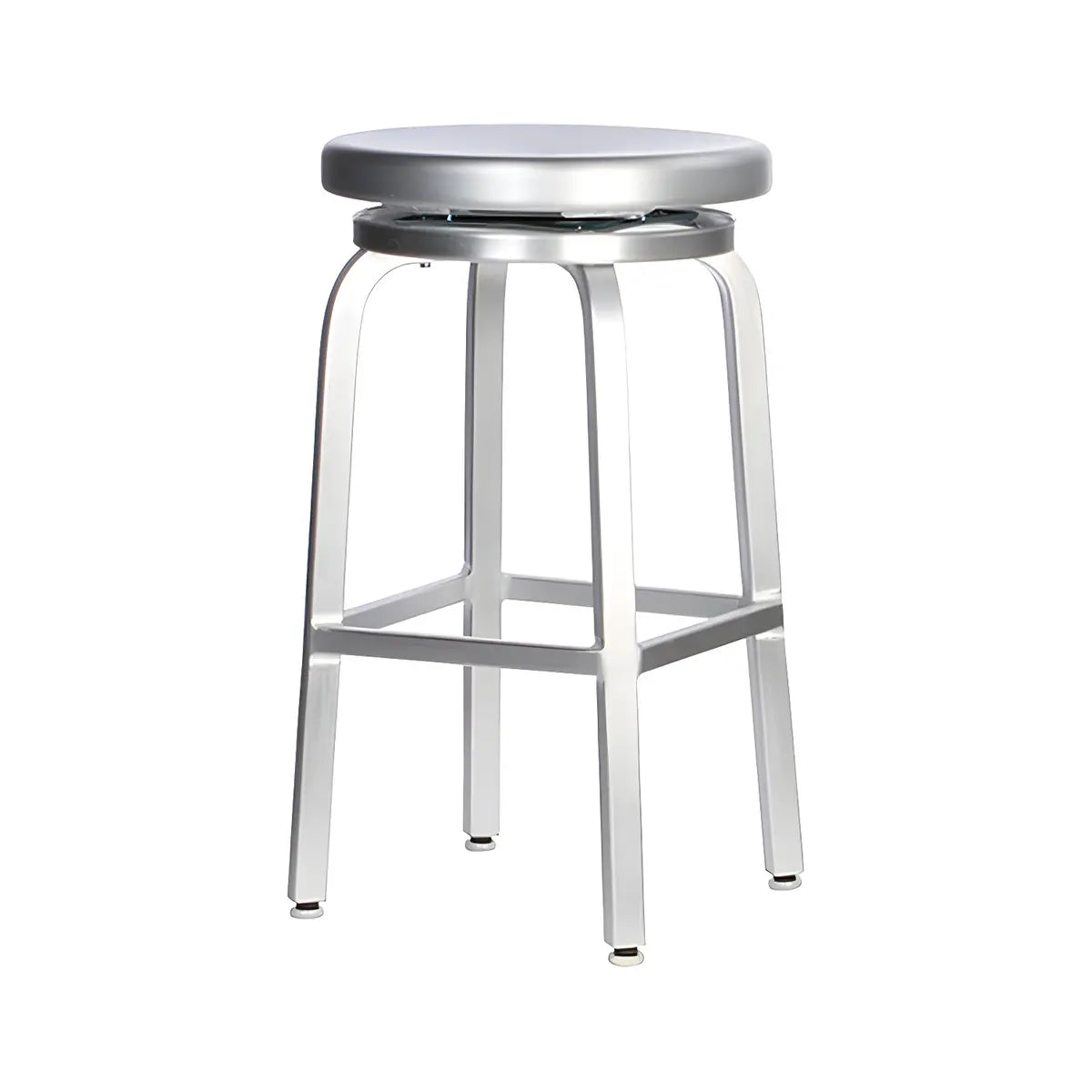 Silver Aluminum Round Backless Counter Bar Stools Image - 2