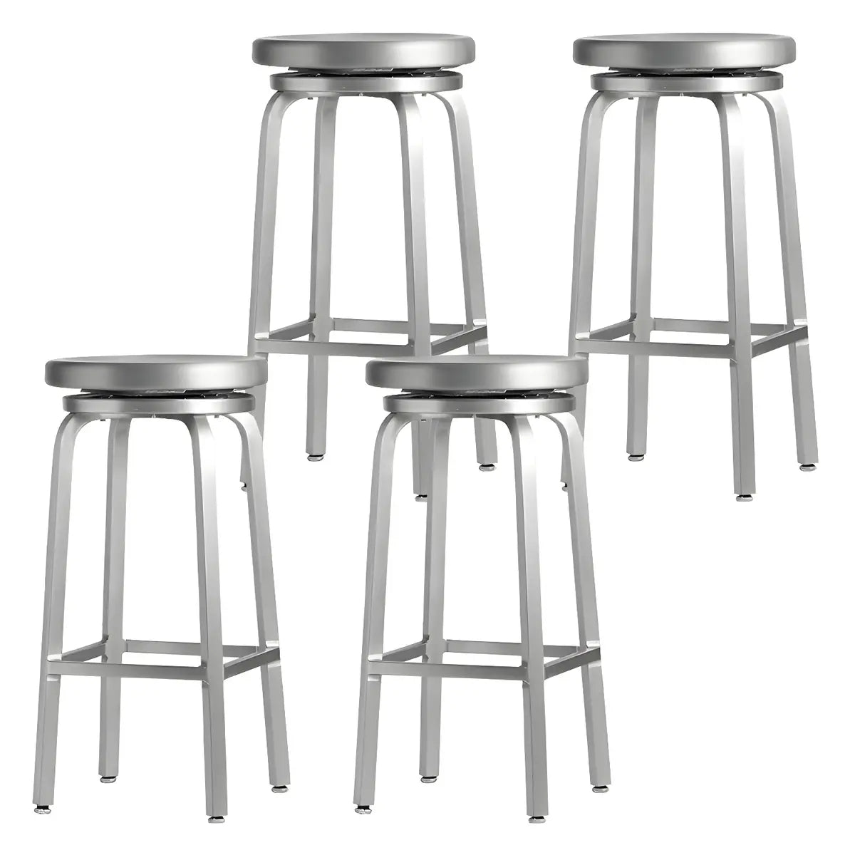 Silver Aluminum Round Backless Counter Bar Stools Image - 21