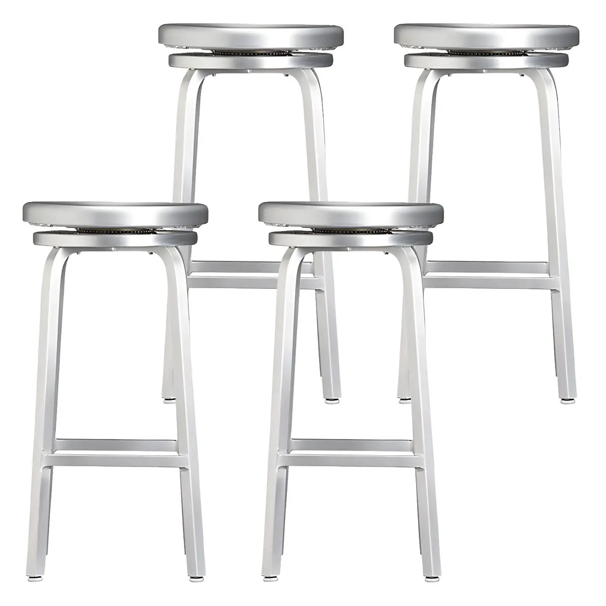 Silver Aluminum Round Backless Counter Bar Stools Image - 23