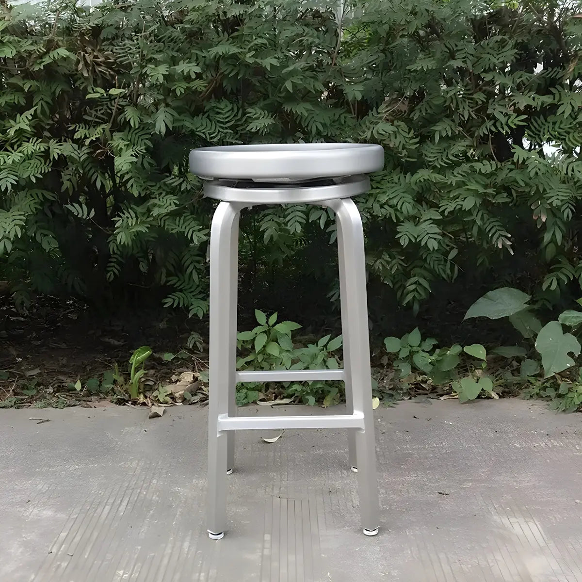 Silver Aluminum Round Backless Counter Bar Stools Image - 24