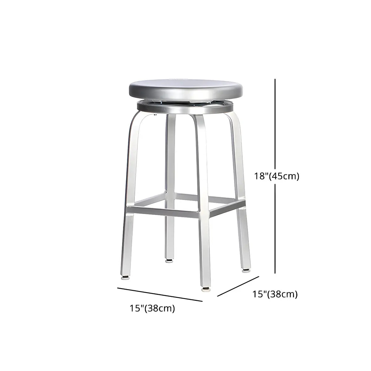 Silver Aluminum Round Backless Counter Bar Stools 