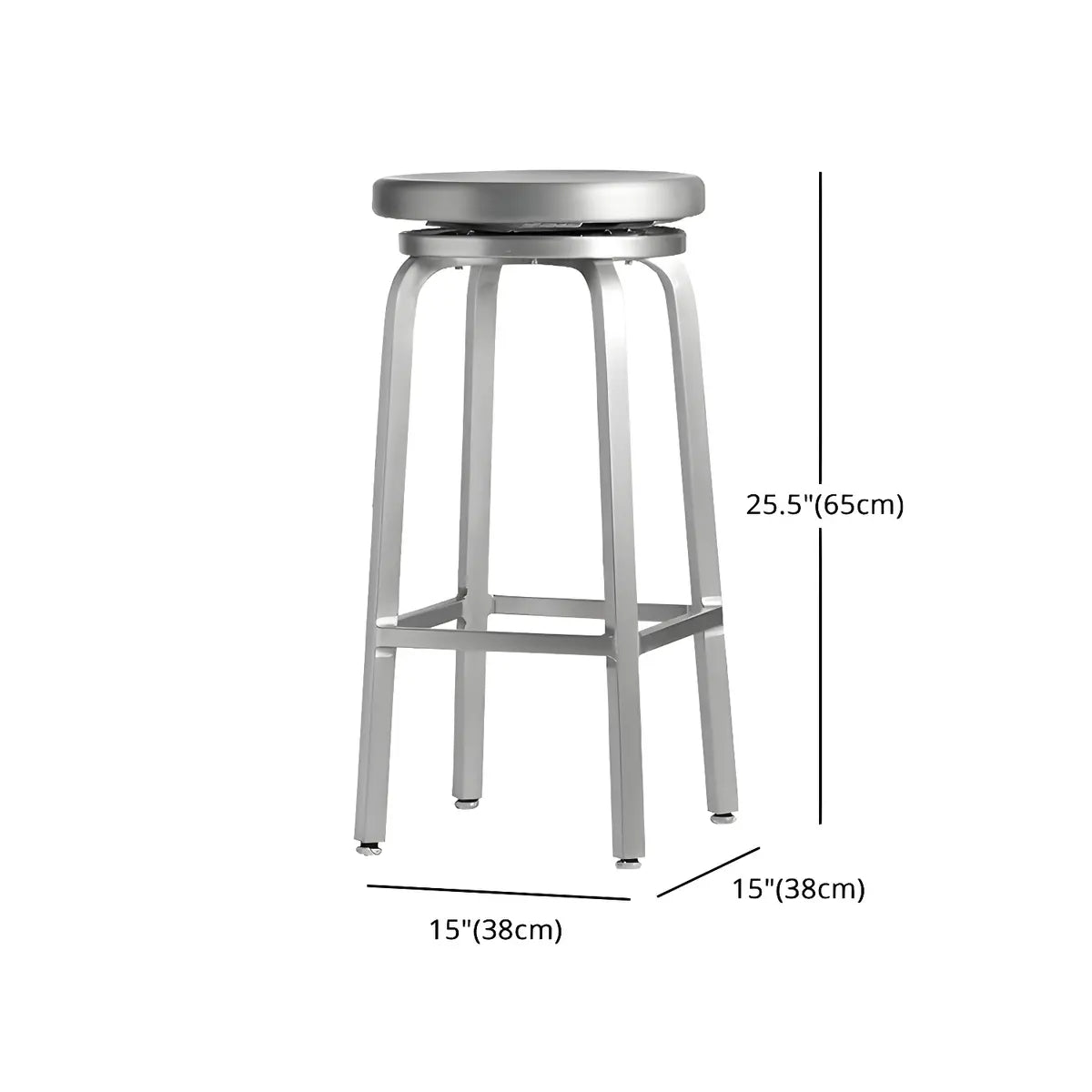 Silver Aluminum Round Backless Counter Bar Stools Image - 28