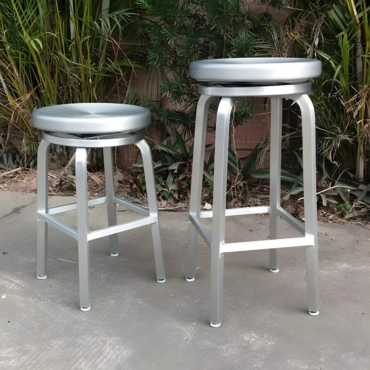 Silver Aluminum Round Backless Counter Bar Stools Image - 6