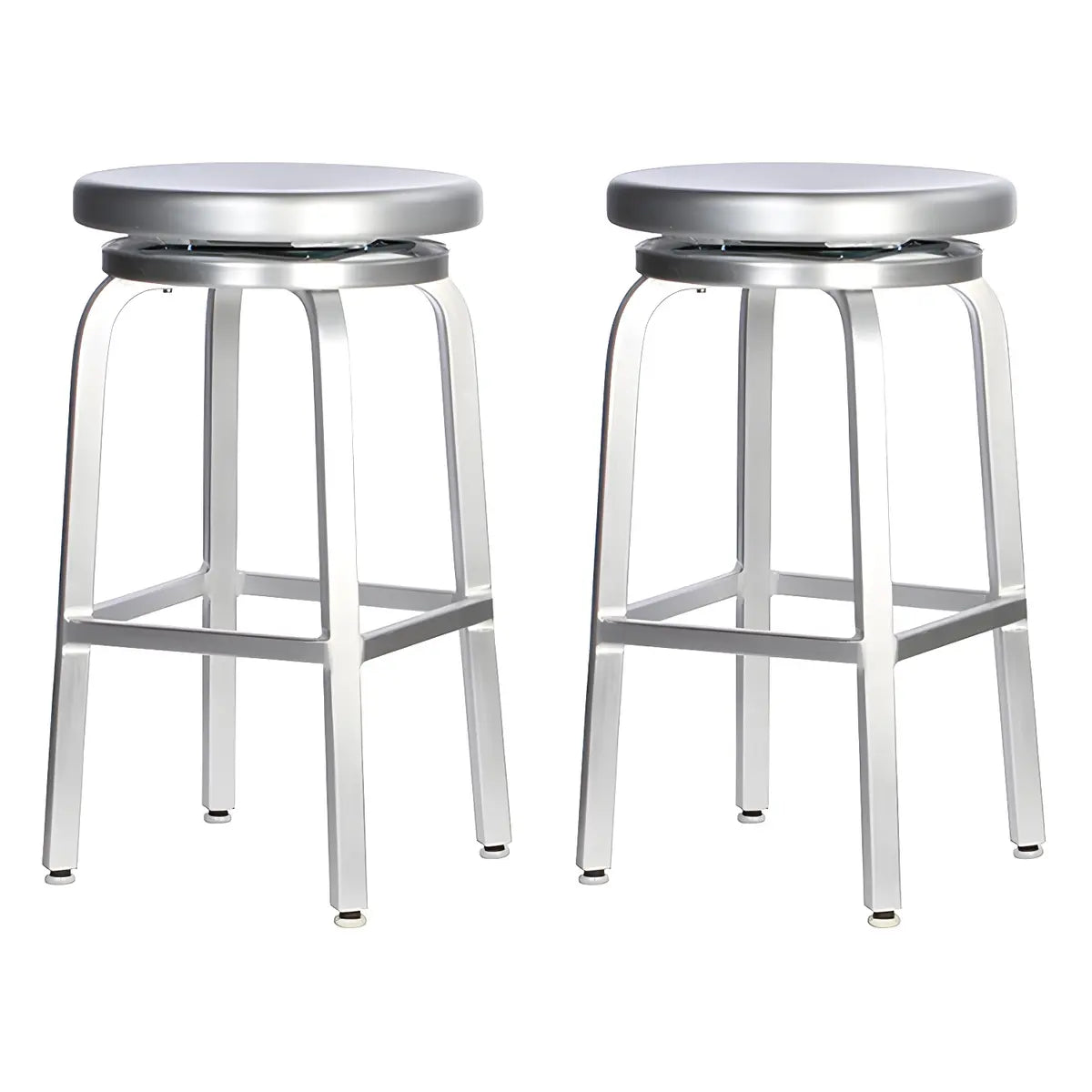 Silver Aluminum Round Backless Counter Bar Stools Image - 9